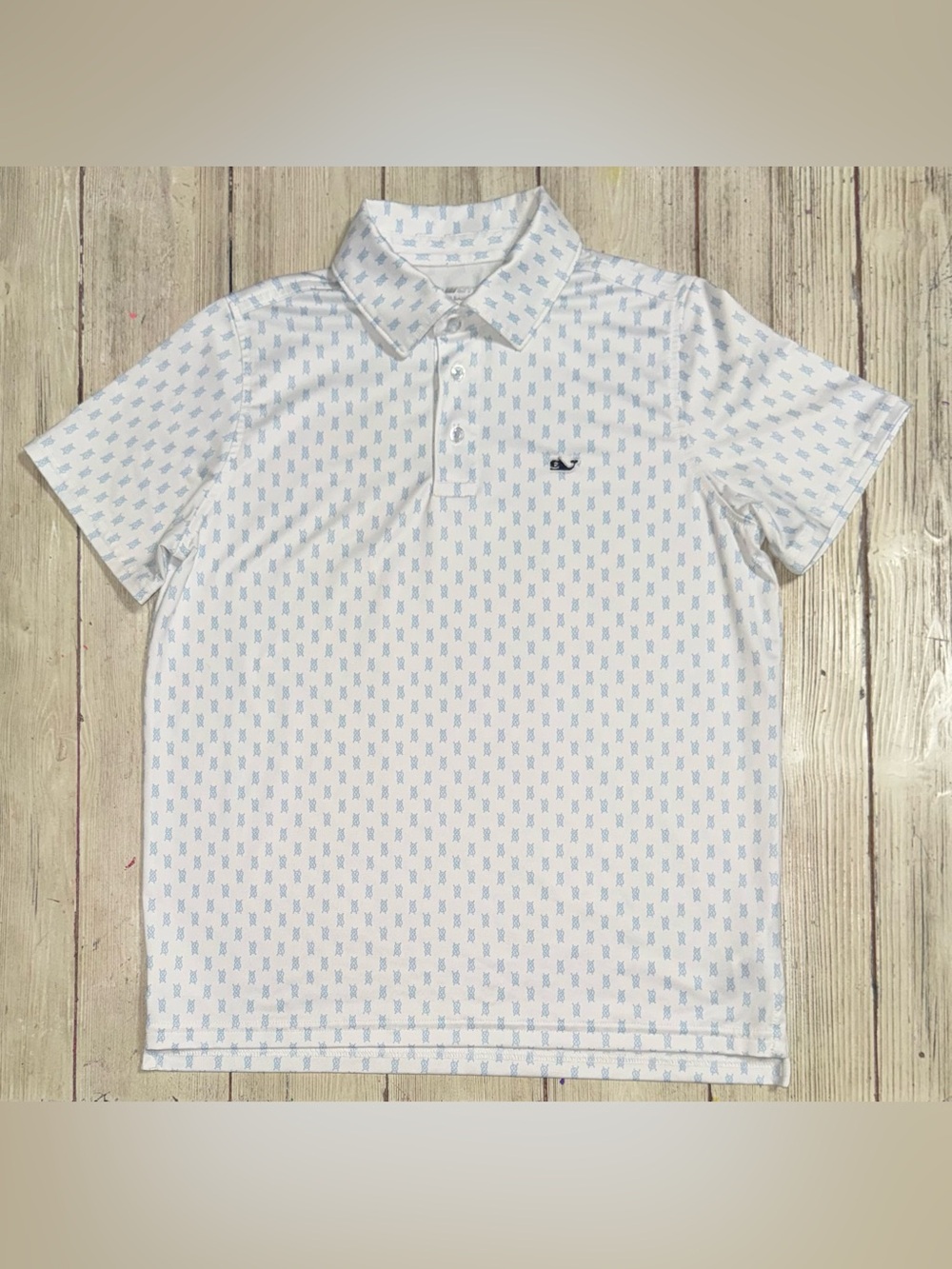 Vineyard Vines Boys M 12-14 OTG SanKaty Performance Polo Shirt White Blue
